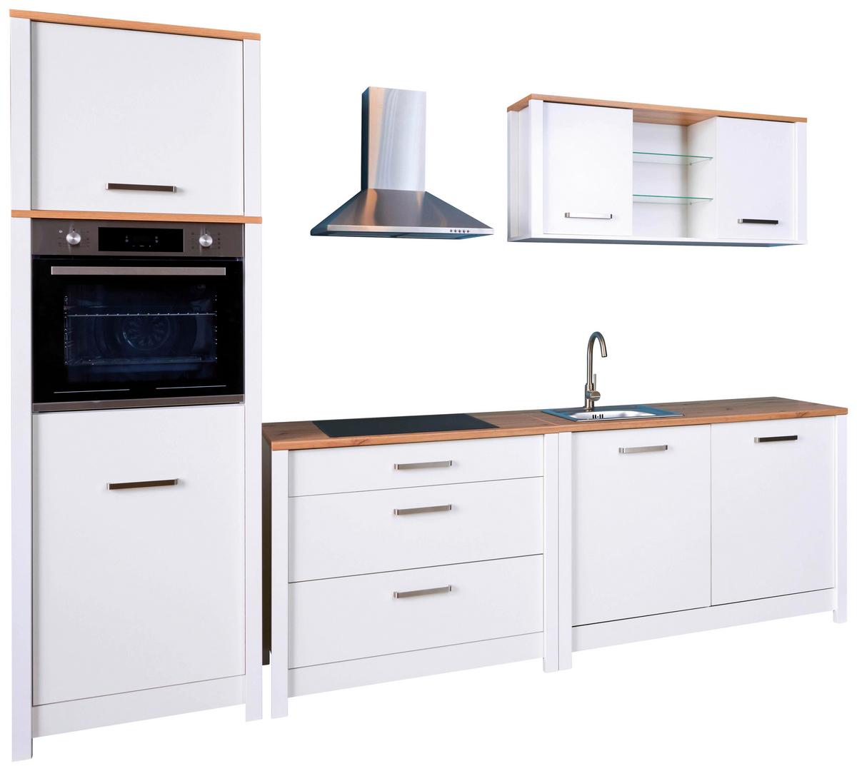 Küchenleerblock Bundle 5-Sorba o. Geräte Weiß - Silberfarben/Weiß, MODERN, Glas/Holzwerkstoff (300cm) - home24