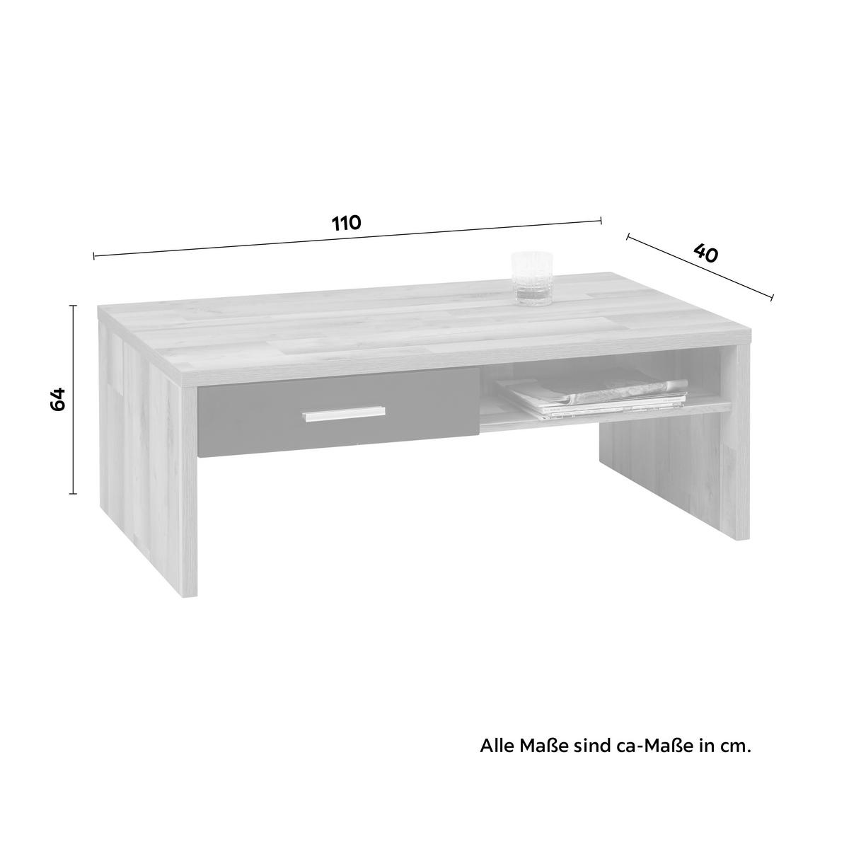 Couchtisch Sonate Eichefarben/ Schwarz mit Schublade - Chromfarben/Eichefarben, MODERN, Holzwerkstoff/Metall (110/64/40cm) - Mömax