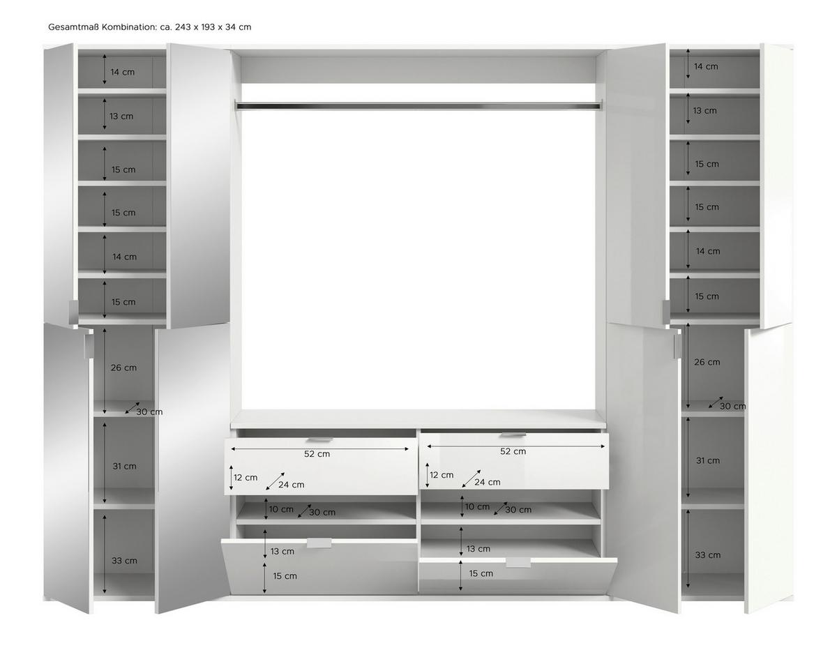 Garderobe Projekt X ca. 243x193 cm Artisan Eiche - KONVENTIONELL, Glas/Holzwerkstoff (243/193/34cm) - MID.YOU