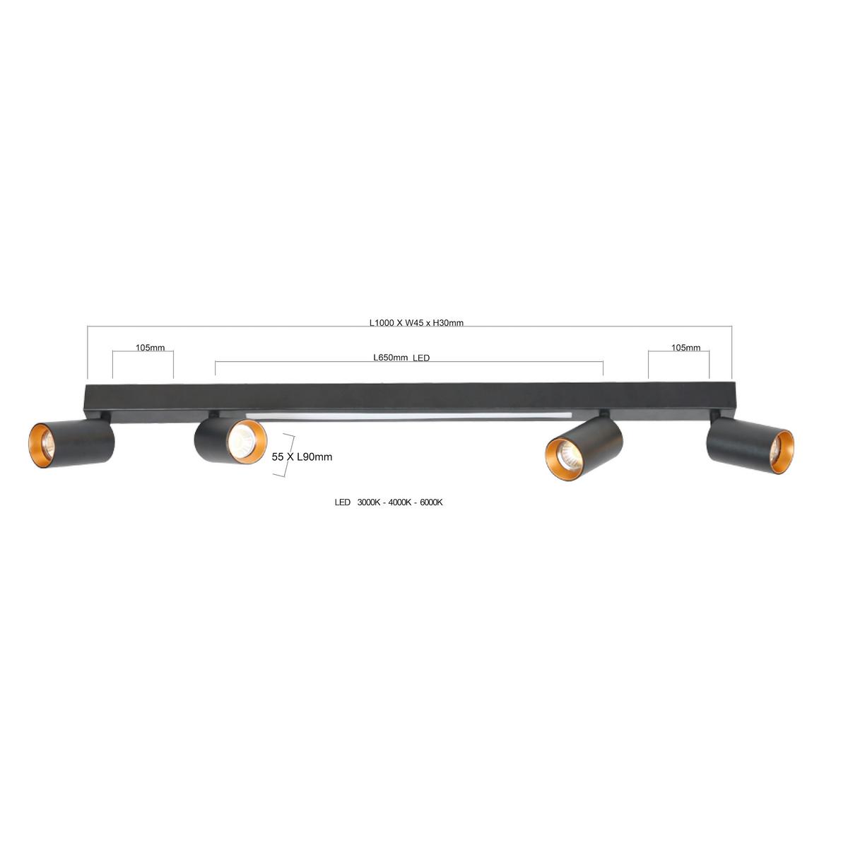 Led-deckenstrahler Lp-703/4c Perugia 4 - Schwarz, Konventionell, Metall (14.5/100/5.5cm)
