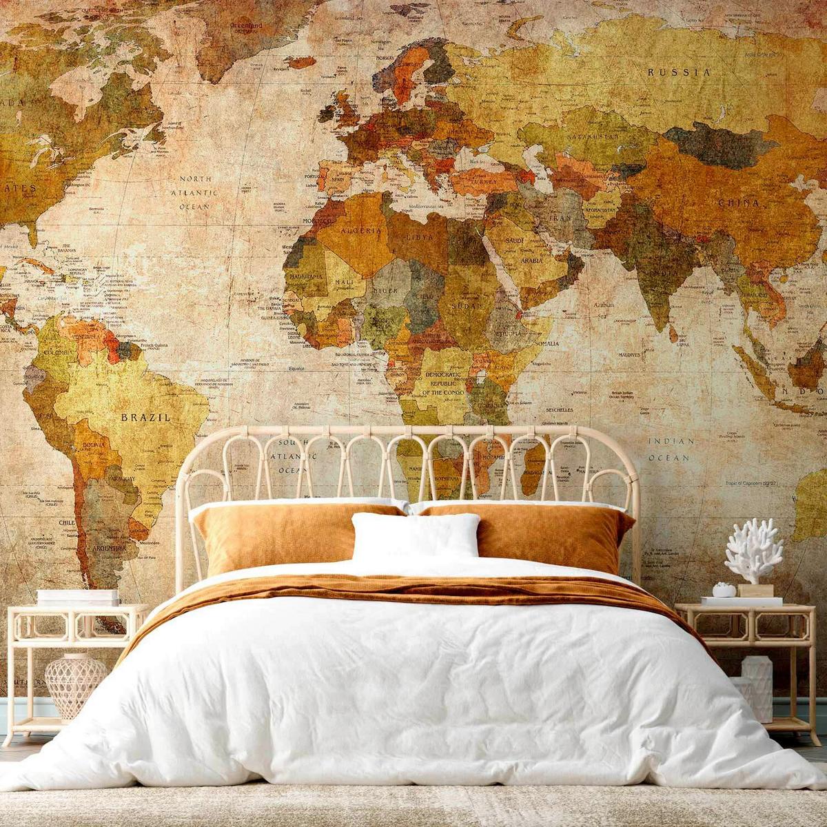 Fototapeta Old World Map, 100x70cm - bež/rjava, Trendi, tekstil (100/70cm) - artgeist