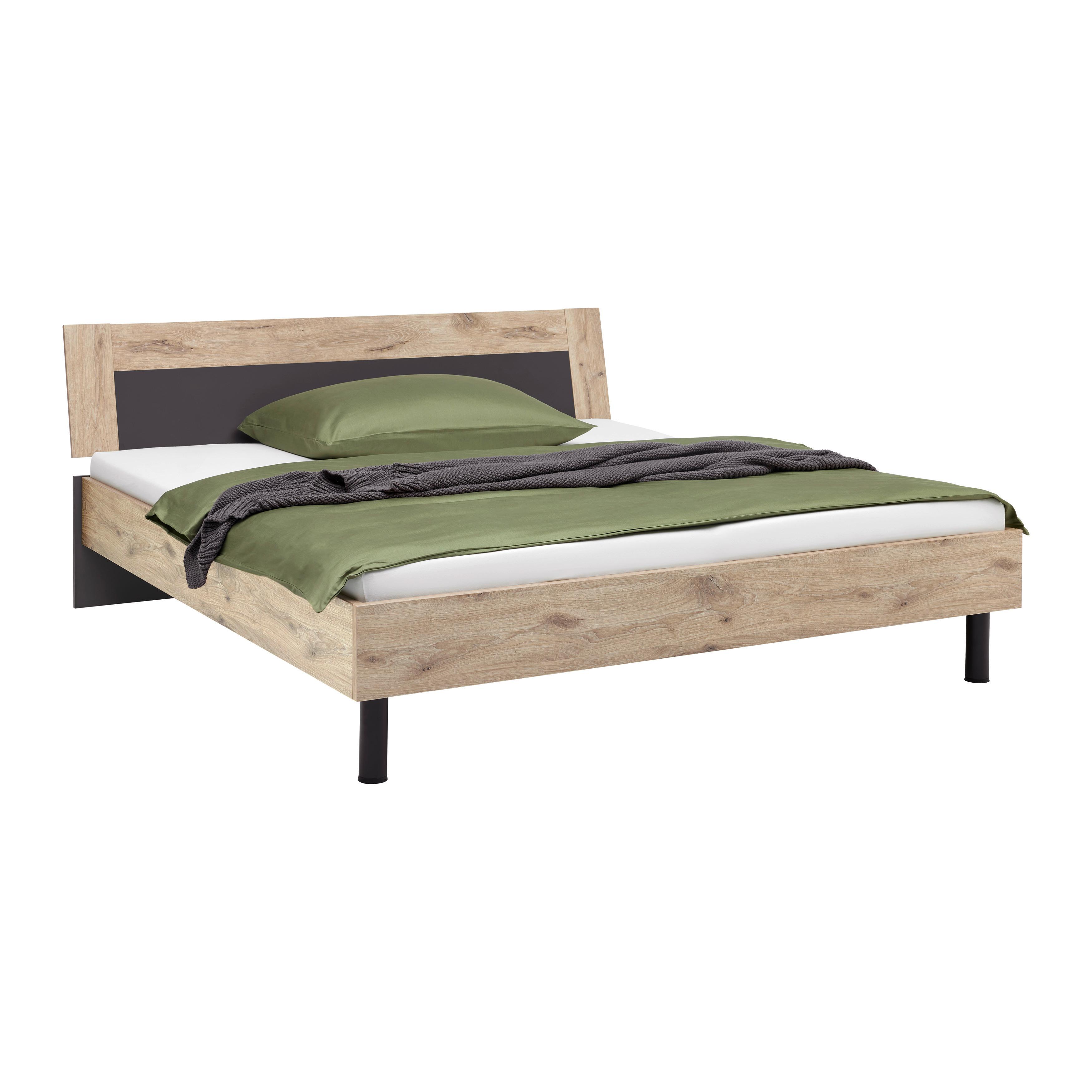 Bett Bergamo Graphit/Eichefarben - Eichefarben/Graphitfarben, KONVENTIONELL, Holzwerkstoff/Metall (180/200cm) - Based