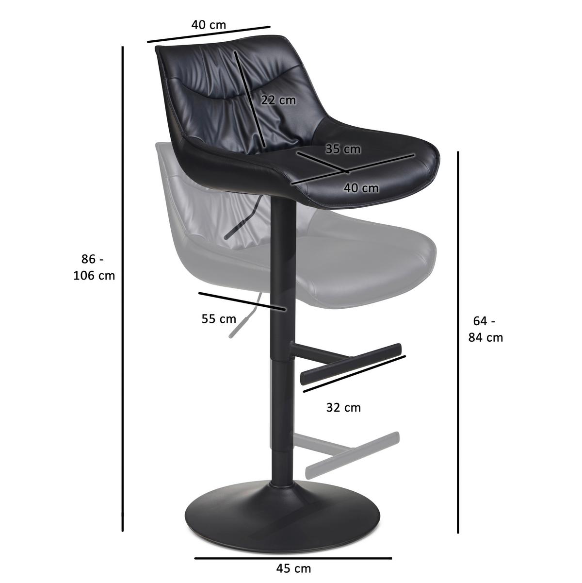 Barski Stol Wl7.005 - črna, Design, kovina/tekstil (45/106/55cm) - MID.YOU