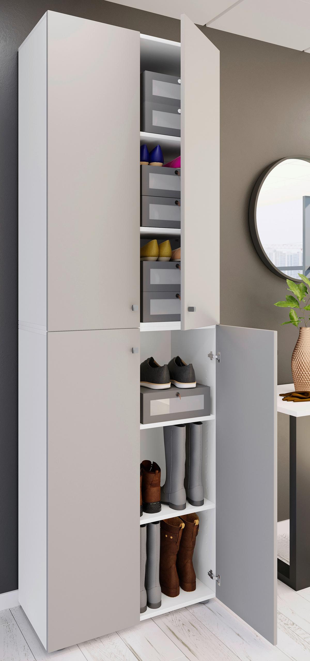 Schuhschrank LONA Weiß/ Grau ca. 70x220x40 cm - Silberfarben/Schwarz, Design, Holzwerkstoff/Kunststoff (70/220/40cm) - MID.YOU