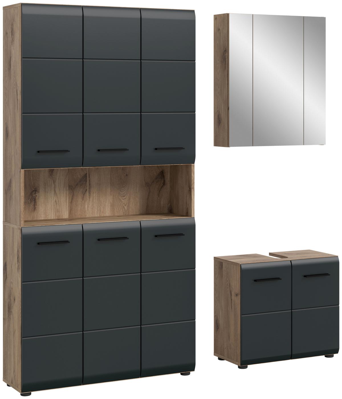 Kopalnica Ice, Črna, Barva Hrasta, 3-Delna - črna/temni hrast, Basics, umetna masa/leseni material (150cm) - MID.YOU