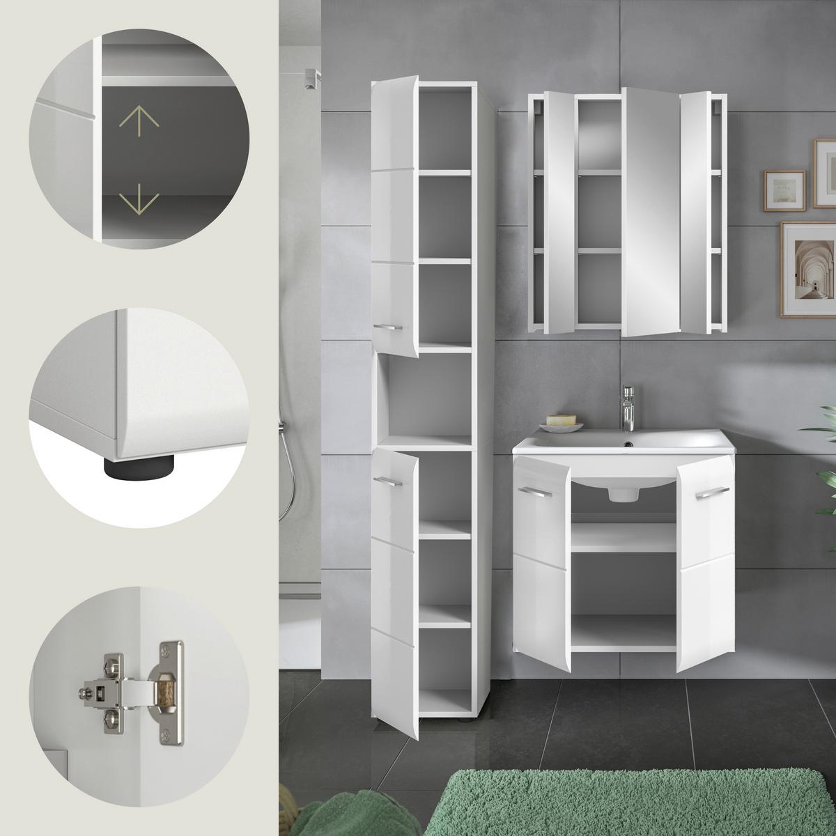 Badezimmer Ice 3-tlg. ca. 90 cm Weiß - Weiß Hochglanz/Silberfarben, MODERN, Keramik/Holzwerkstoff - MID.YOU