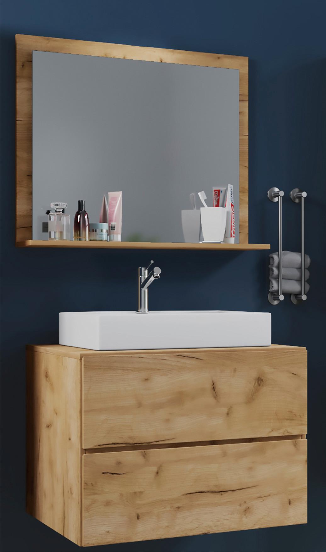 Badezimmer Lendas 3-tlg. ca. 80 cm Honigeiche - Honigeiche/Weiß, MODERN, Keramik/Holzwerkstoff (80cm) - MID.YOU