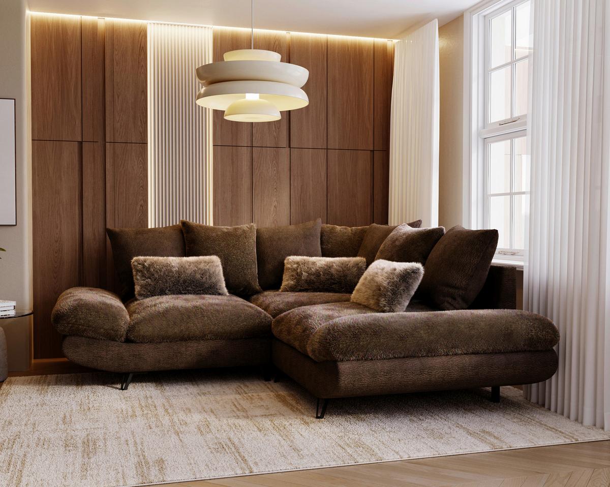 Wohnlandschaft Bormio - Dunkelbraun/Schwarz, Modern, Textil/Metall (276/276cm) - Premium Living