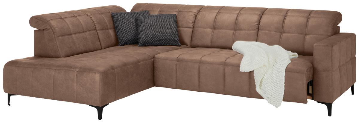 Ecksofa Panama links Terracotta - Terracotta/Schwarz, KONVENTIONELL, Textil/Metall (216/89-102/304cm) - Premium Living