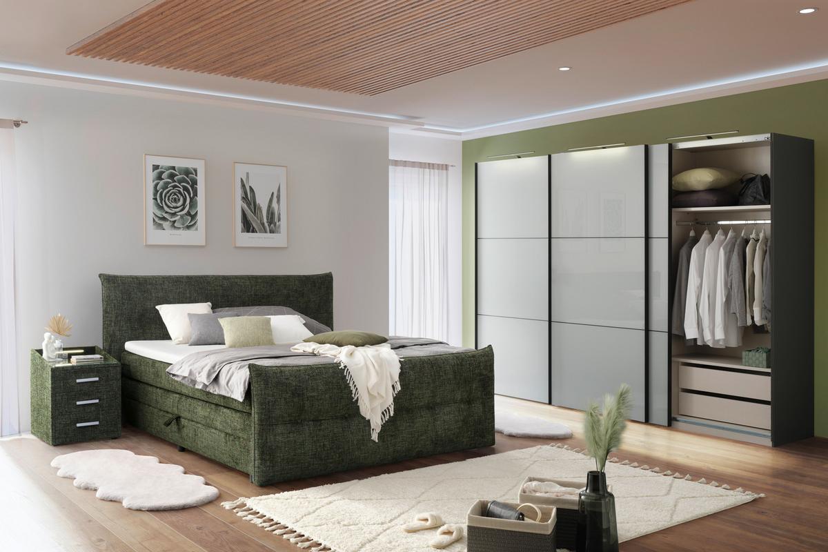 Boxspringbett Liverpool 3 Olivgrün ca. 180x200cm - Schwarz/Olivgrün, Konventionell, Holzwerkstoff/Kunststoff (180/200cm) - Premium Living