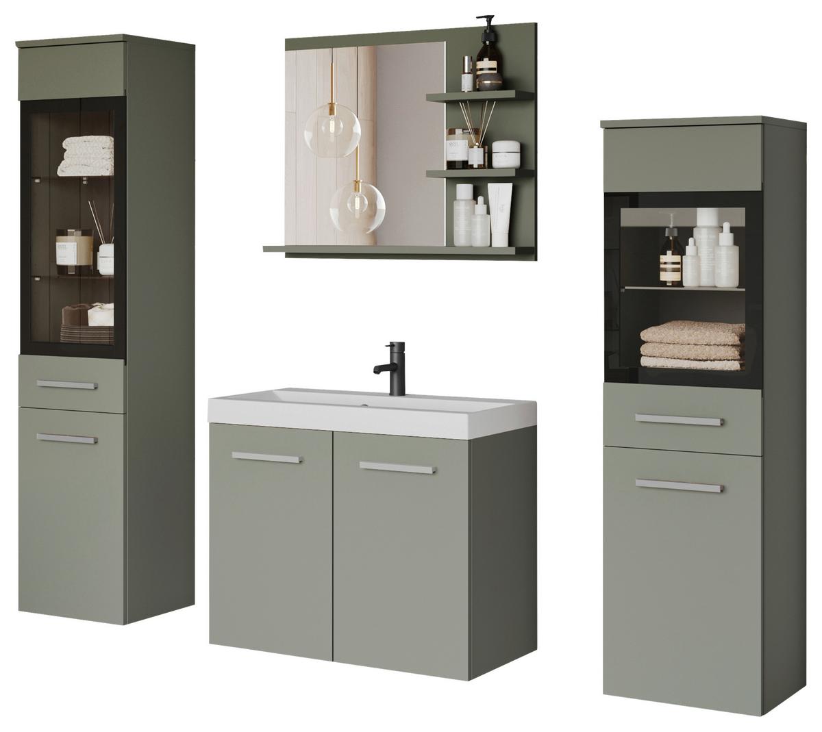 Badmöbel-Set 5-tlg. Madrit mit LED ca. 120 cm Grün - Weiß/Grün, LIFESTYLE, Glas/Keramik (120,4/131,5/34,5cm) - P & B