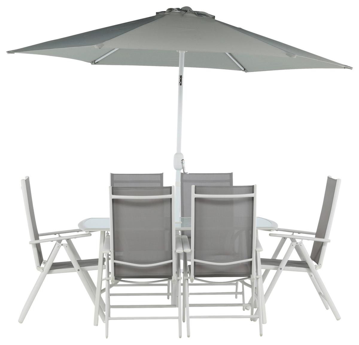 Gartentischgruppe Brekki Weiß, pulverbeschichtet - Weiß, KONVENTIONELL, Glas/Metall - Gardenson