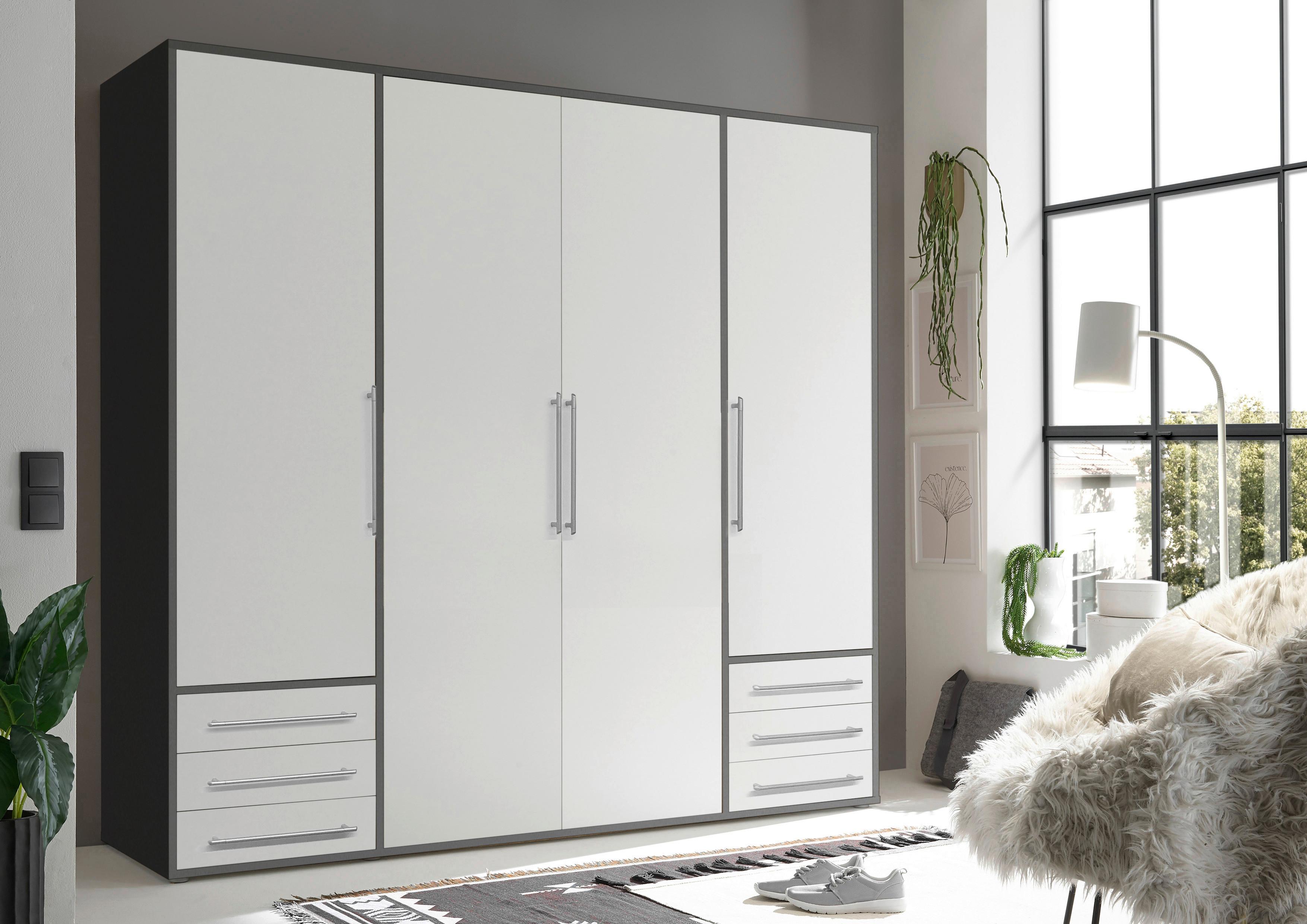 Omara S Klasičnimi Vrati Lyss, Bela, Grafit, 206 Cm - srebrne barve/bela, Moderno, umetna masa/leseni material (206/194/58cm) - Modern Living