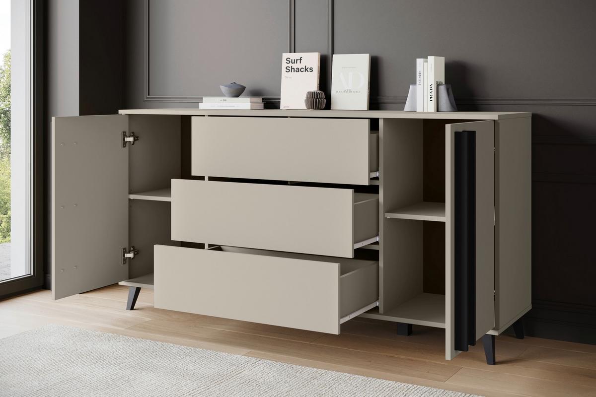 Komoda Helsinki, Bež - črna/bež, Trend, umetna masa/leseni material (150/77,8/39,5cm)
