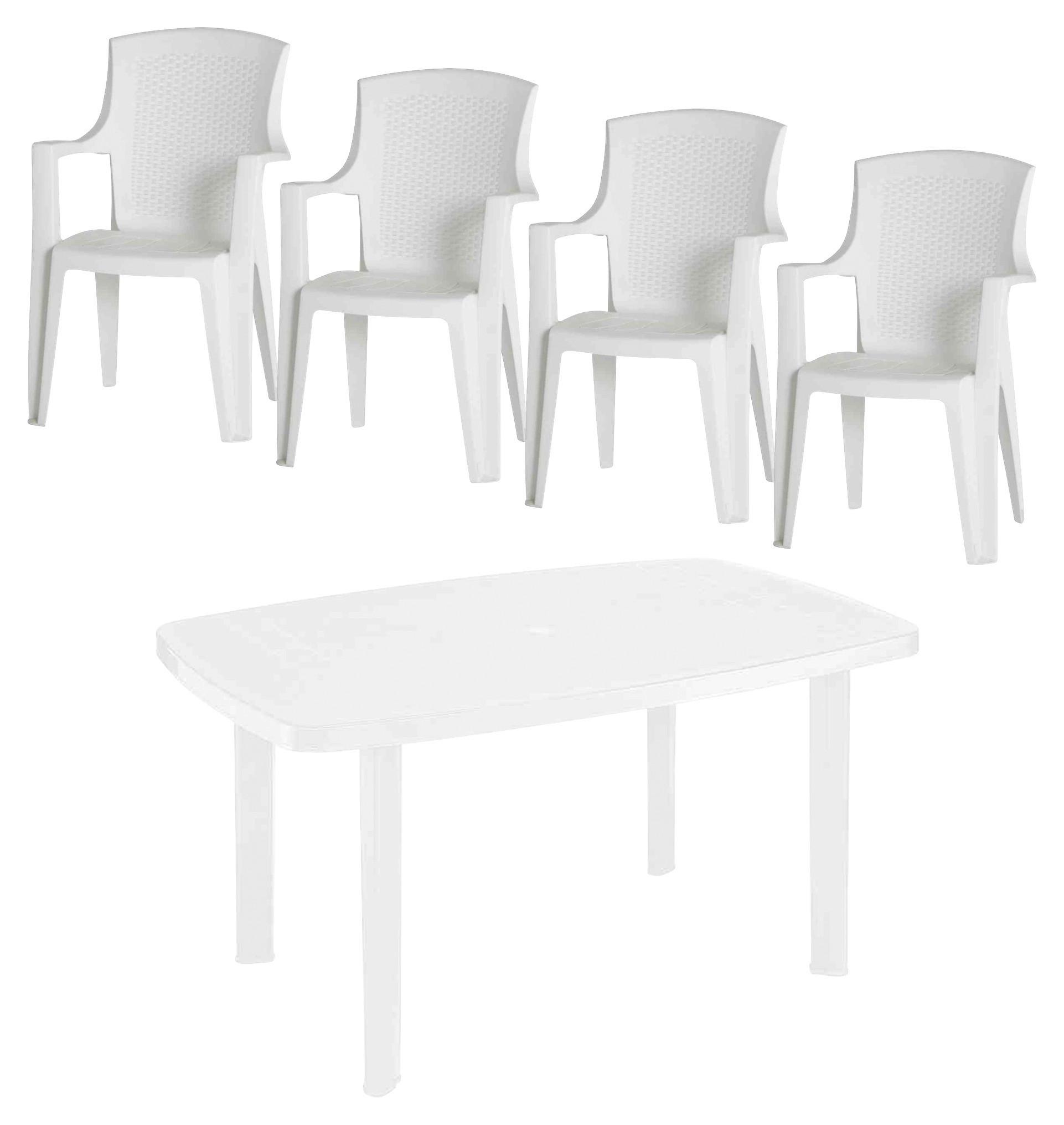 Gartenset Weiß Kunststoff 5-tlg. - Weiß, KONVENTIONELL, Kunststoff (140/90/72cm) - Gardenson