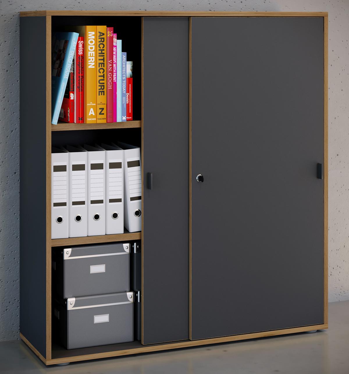 AKTENSCHRANK SALIA B100 - Honigeiche/Anthrazit, Design, Holzwerkstoff (100/110/37cm) - MID.YOU