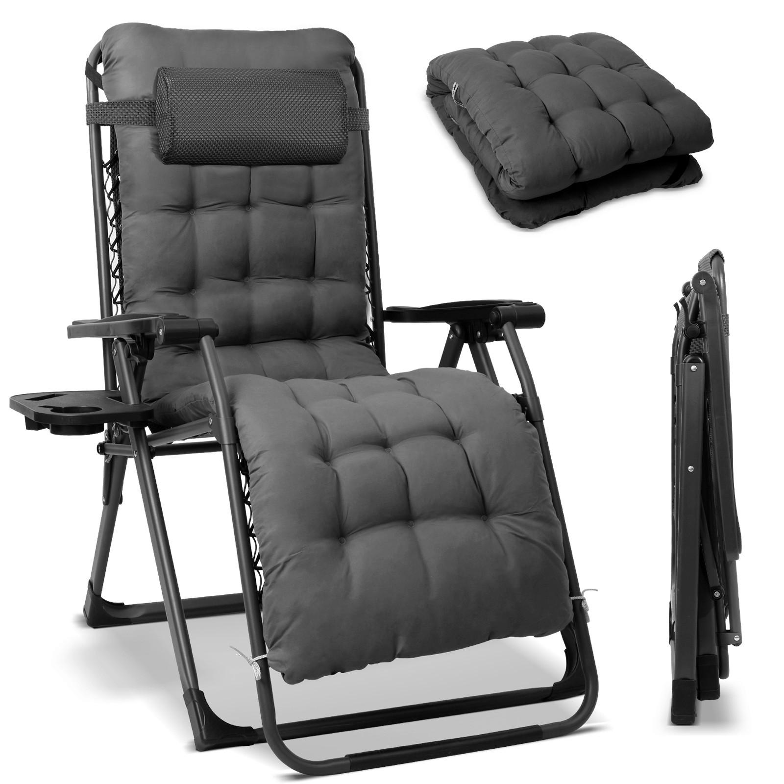 Garten-Relaxsessel Dunkelgrau klappbar - Dunkelgrau/Schwarz, Basics, Textil/Metall (68/88/110cm) - Modante