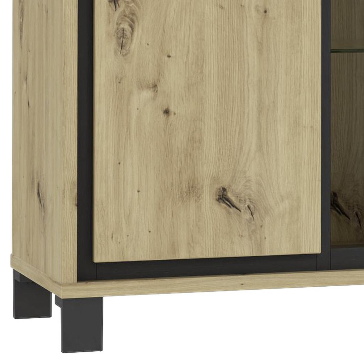 Sideboard "Trondheim" , Schwarz, Eiche - Eichefarben/Schwarz, Basics, Glas/Holzwerkstoff (177,4/81,3/41,5cm) - Livetastic