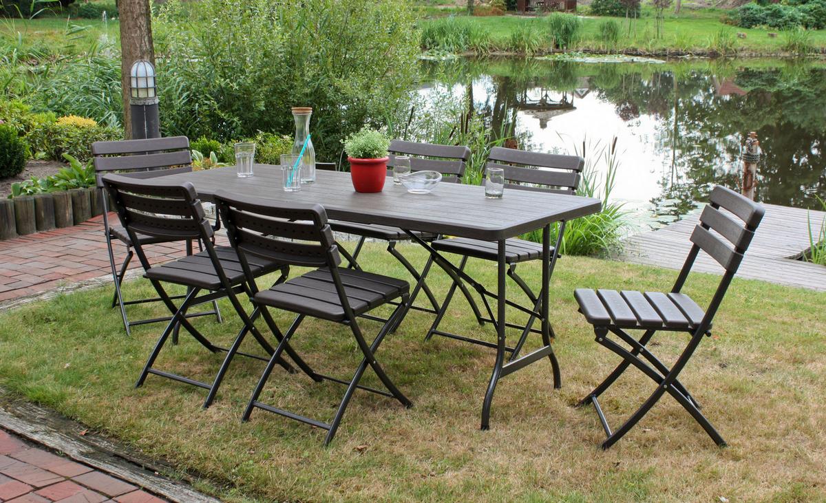 Gartenset Tabora 7-tlg. Braun/Schwarz - Schwarz/Braun, Basics, Kunststoff/Metall (83/83/54cm) - Gardenson