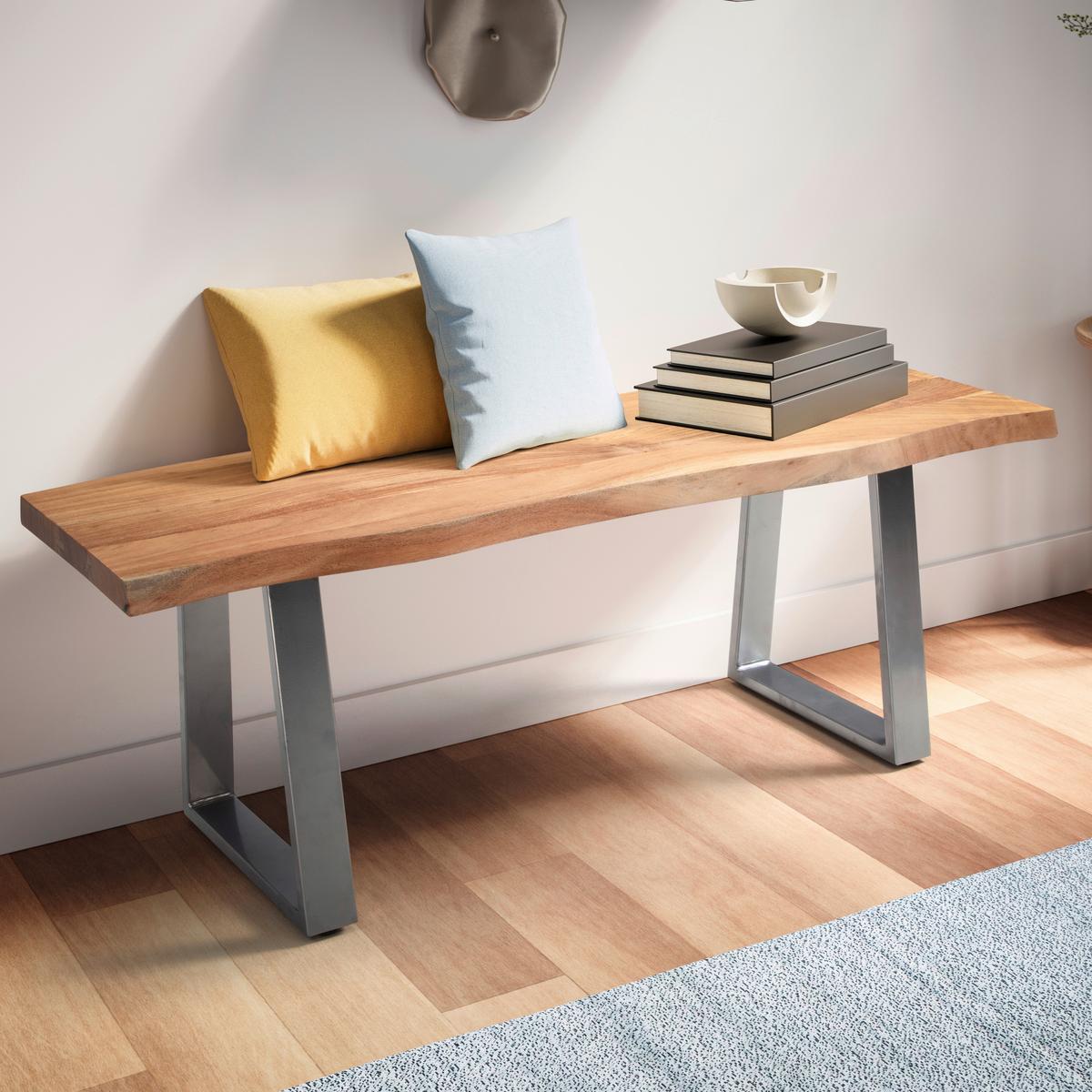 GARDEROBENBANK GARDEROBENBANK - Hellbraun/Chromfarben, Design, Holz/Metall (120/40/45,5cm) - MID.YOU