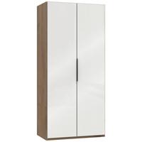 Drehtürenschrank ca. 100 cm Level 36D Weiß/Eiche Dekor - Chromfarben/Weiß Hochglanz, MODERN, Holzwerkstoff (100/216/58cm) - MID.YOU