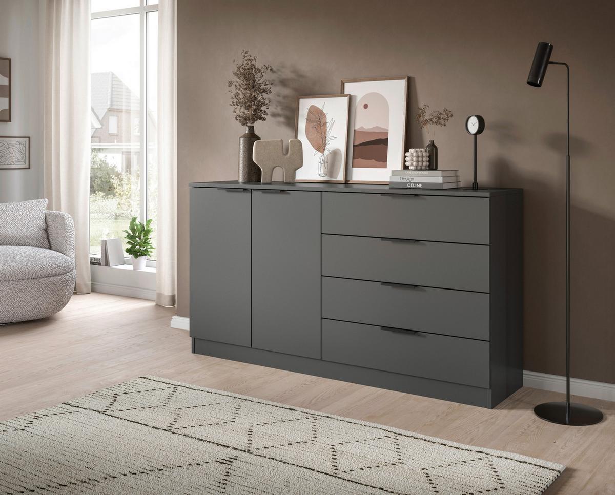 Kommode Kopenhagen Anthrazit - Anthrazit/Schwarz, Design, Holzwerkstoff/Kunststoff (148/80/35cm) - Livetastic