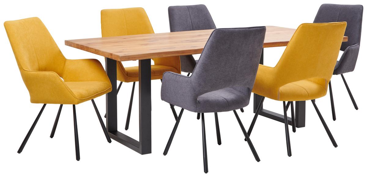 Masă sufragerie Rockford - culoare lemn stejar/negru, Modern, lemn/metal (200/77/100cm)