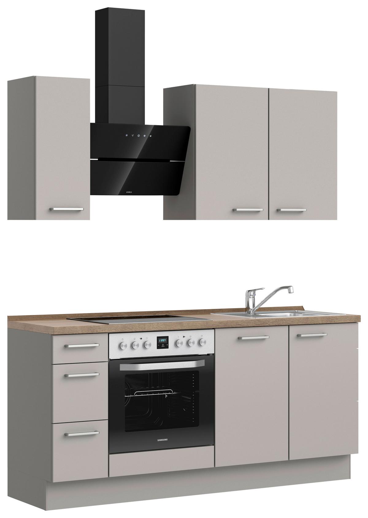 Küchenblock Touch High m. Geräten Grau - Eiche dunkel/Edelstahlfarben, MODERN, Holzwerkstoff/Metall (180cm) - Nobilia