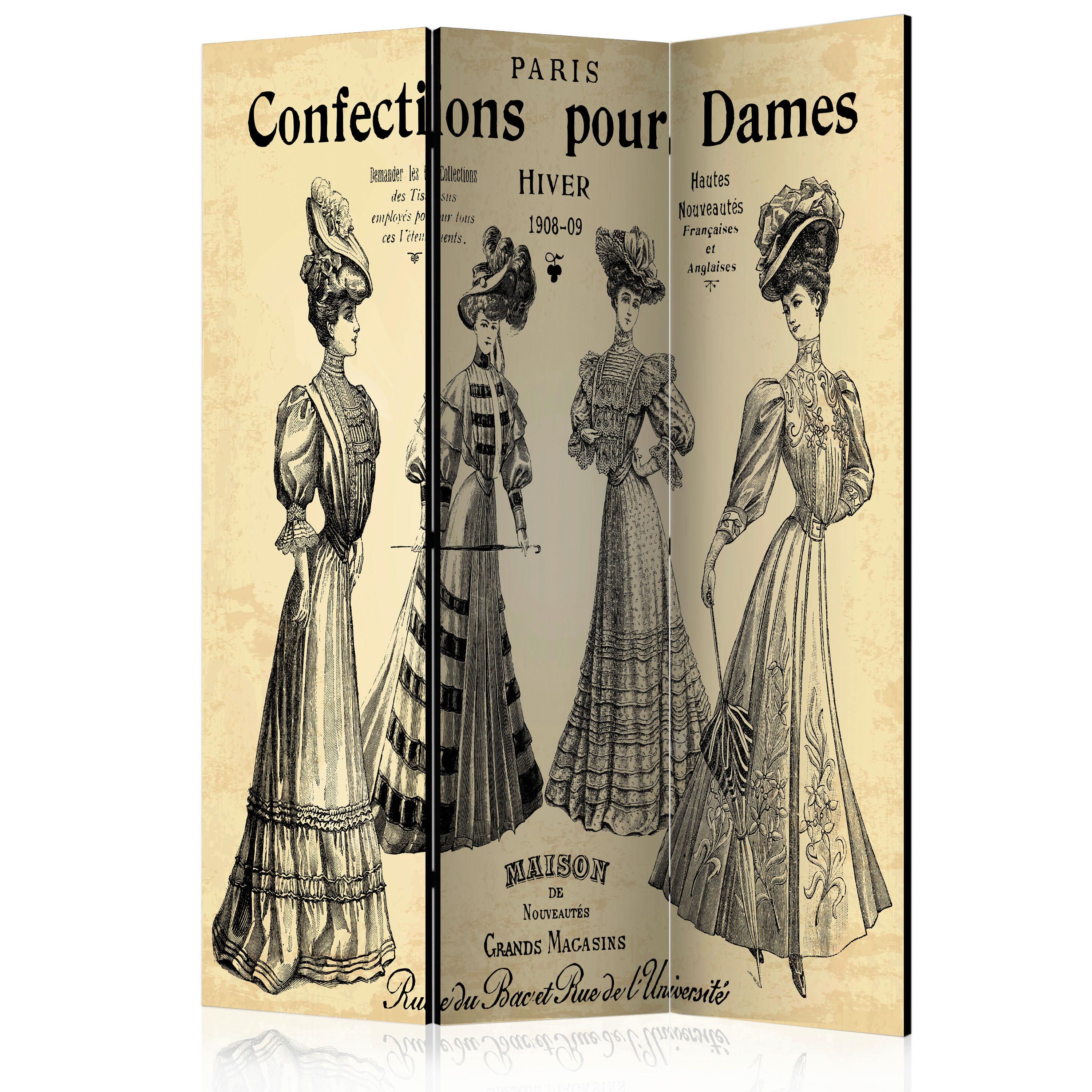 Paravan Confections Pour Dames, 3-Delni, Dvostranski - siva/bež, Basics, tekstil/les (135/172/3cm) - artgeist