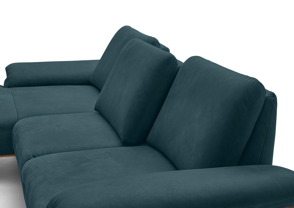 Wohnlandschaft Erling Dunkelblau - Beige/Schwarz, MODERN, Leder/Metall (187/89/322cm) - Premium Living