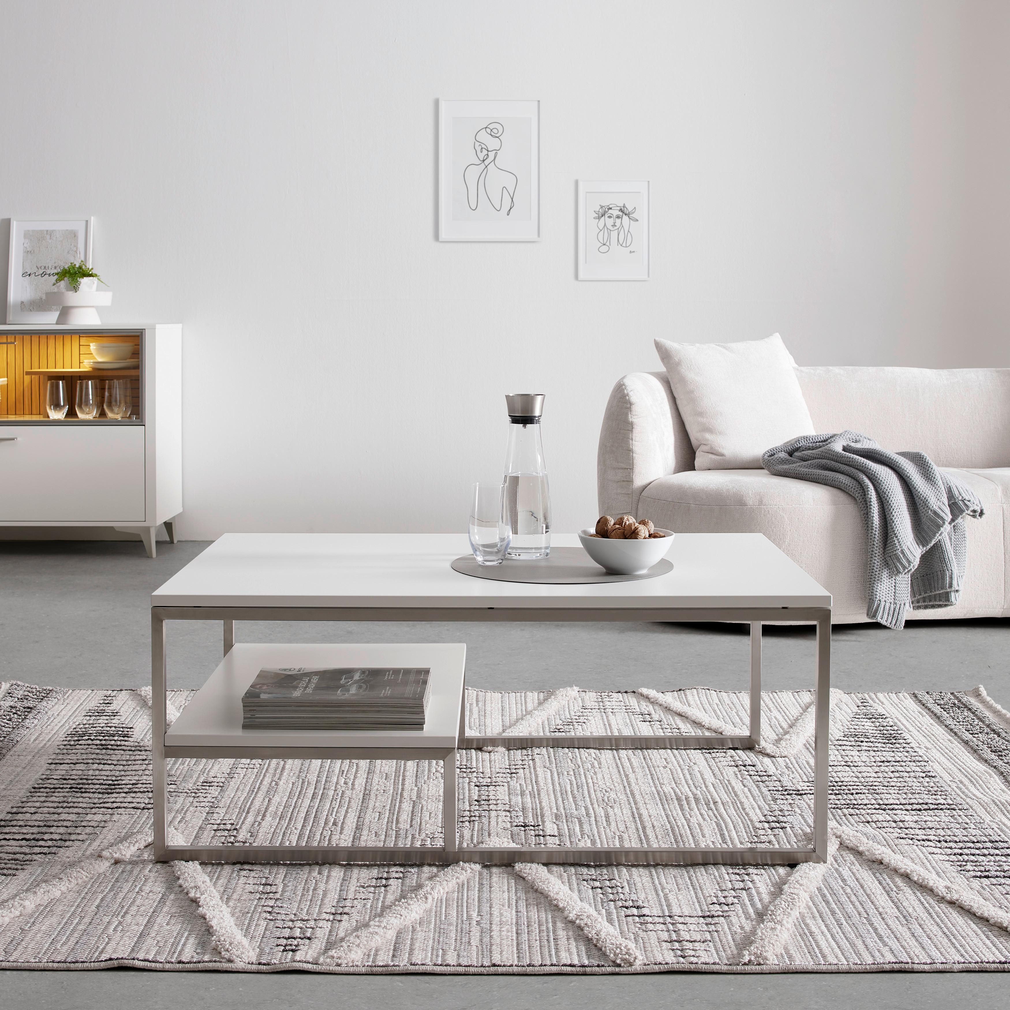 Couchtisch Studio 11 in Polarweiß - MODERN, Holzwerkstoff/Metall (110/43/70cm) - Premium Living