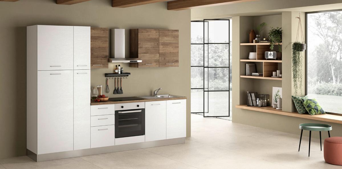 Küchenblock Dafne m. Geräte Weiß/Nussbaum - Eichefarben/Magnolie, LIFESTYLE, Holzwerkstoff/Kunststoff (285cm) - MID.YOU