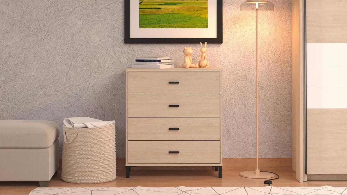 Komód 4 Fiók Arbela - tölgyfa színű/fekete, Modern, műanyag/faalapú anyag (80/90/40cm)