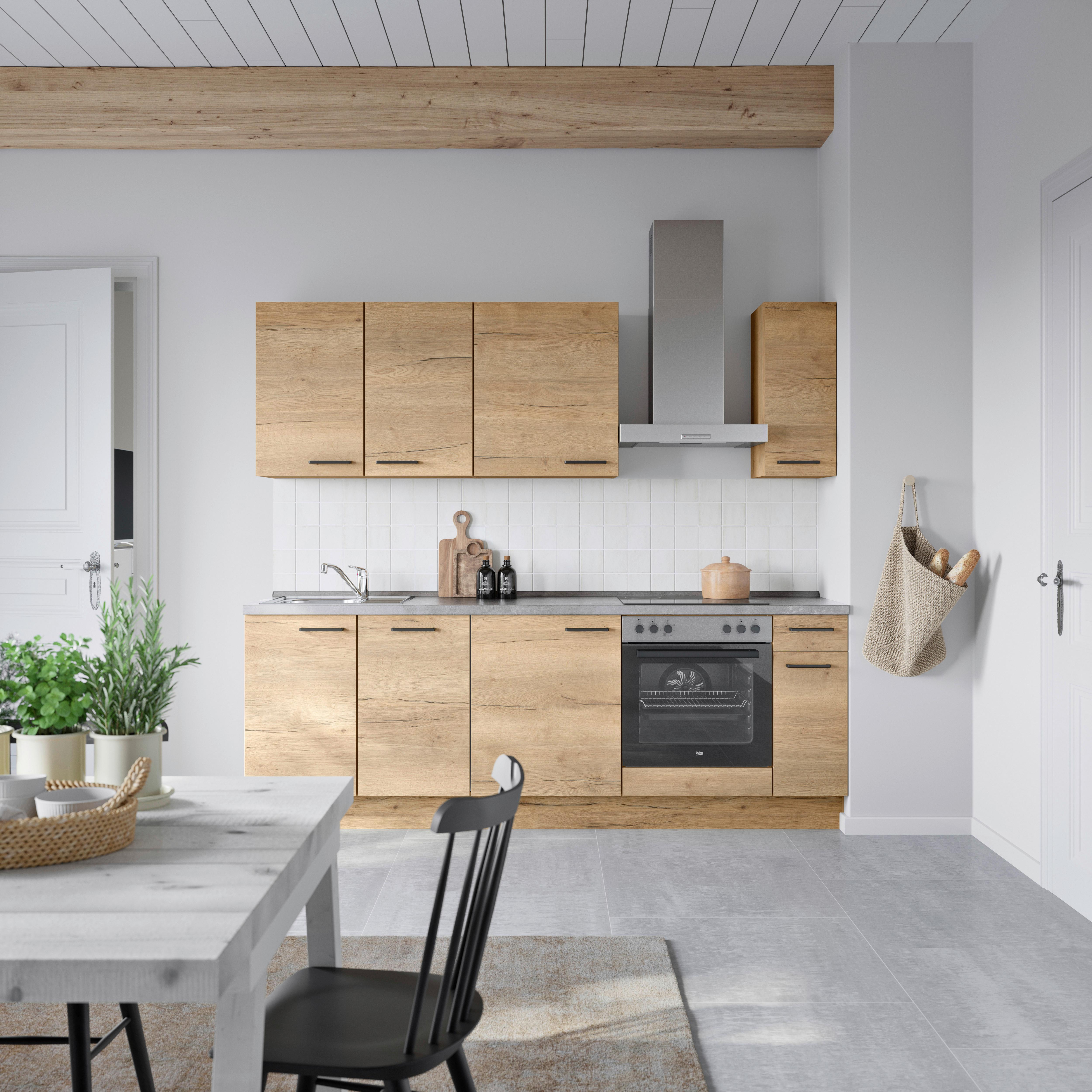 Küchenblock Structura Low m. Geräten Eiche - Schieferfarben/Eichefarben, MODERN, Holzwerkstoff/Metall (240cm) - Nobilia