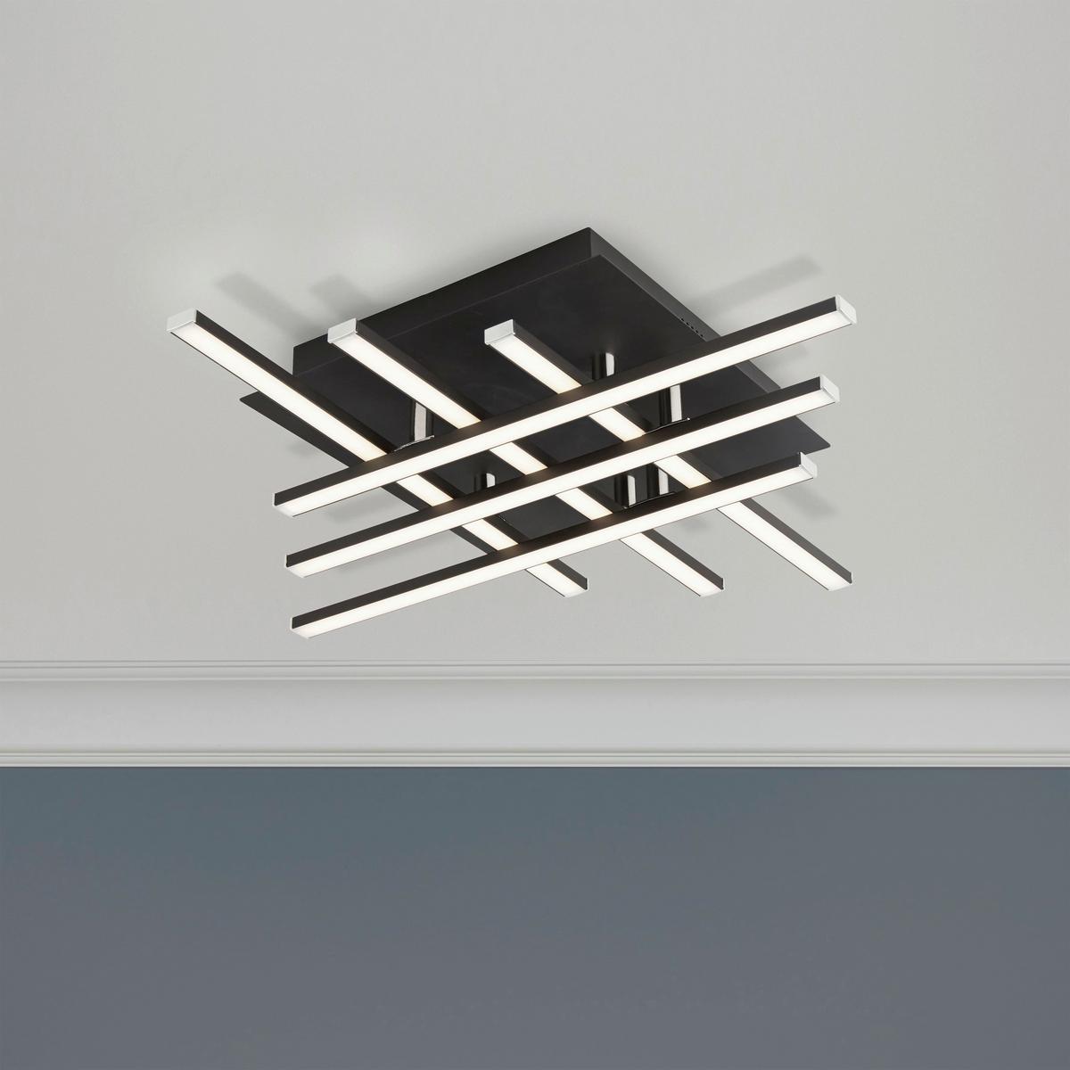 Led Mennyezeti Lámpa 696-6bk - krómszínű/fekete, Design, műanyag/fém (45,5/45,5/8,5cm)