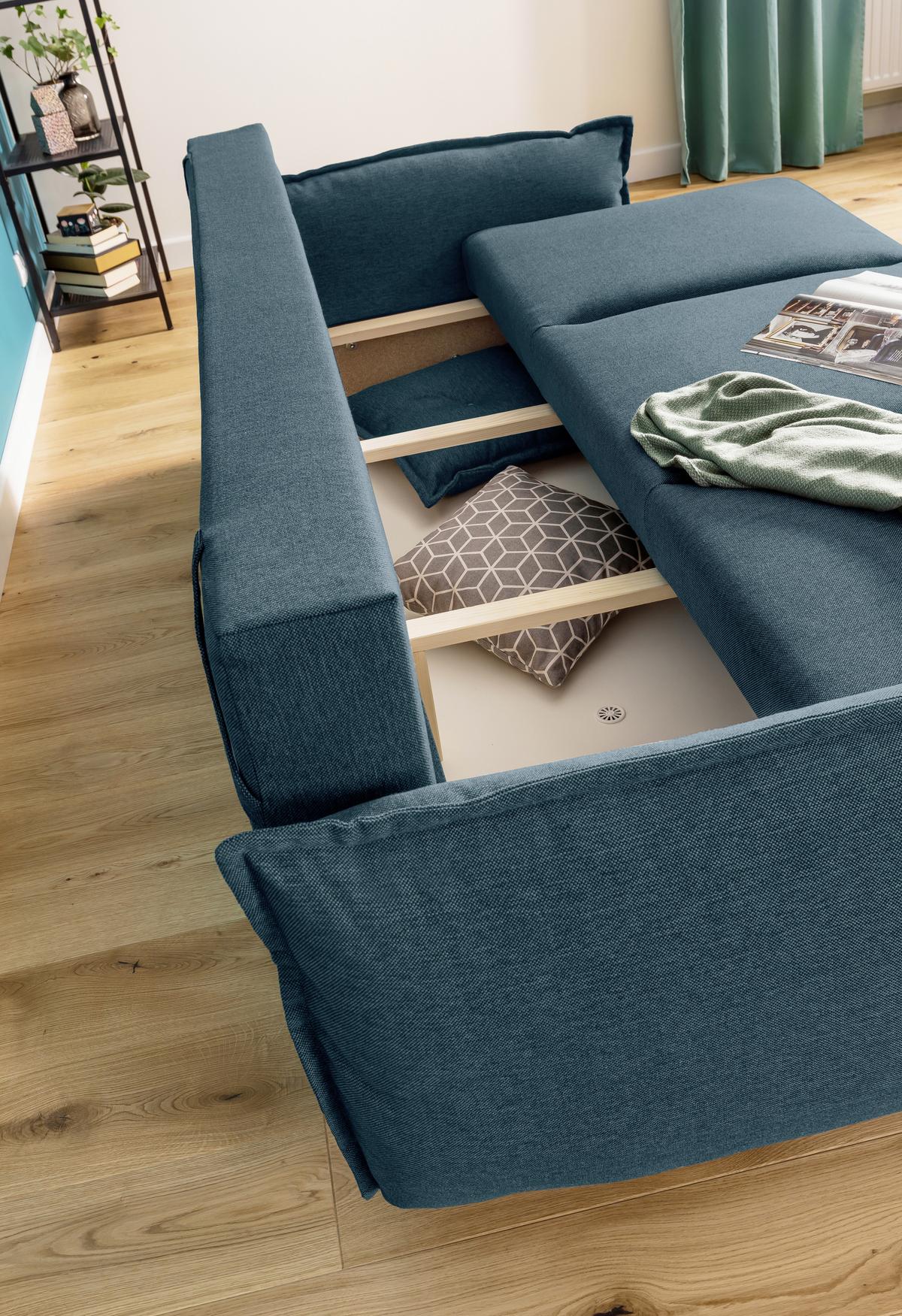 SOFA Z FUNKCJĄ SPANIA LAZY LUKKA PETROL - beżowy/petrol, Basics, tkanina/drewno (230/80/100cm) - MID.YOU