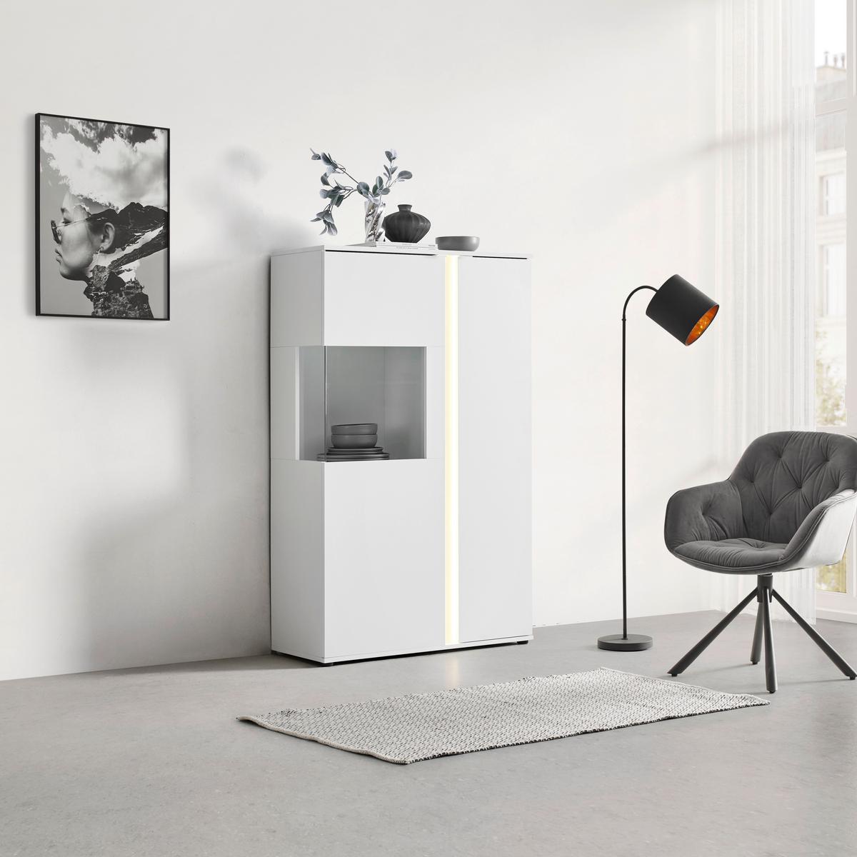 Highboard Delio Weiß - Silberfarben/Schwarz, MODERN, Glas/Holzwerkstoff (90/145/38cm) - Mömax