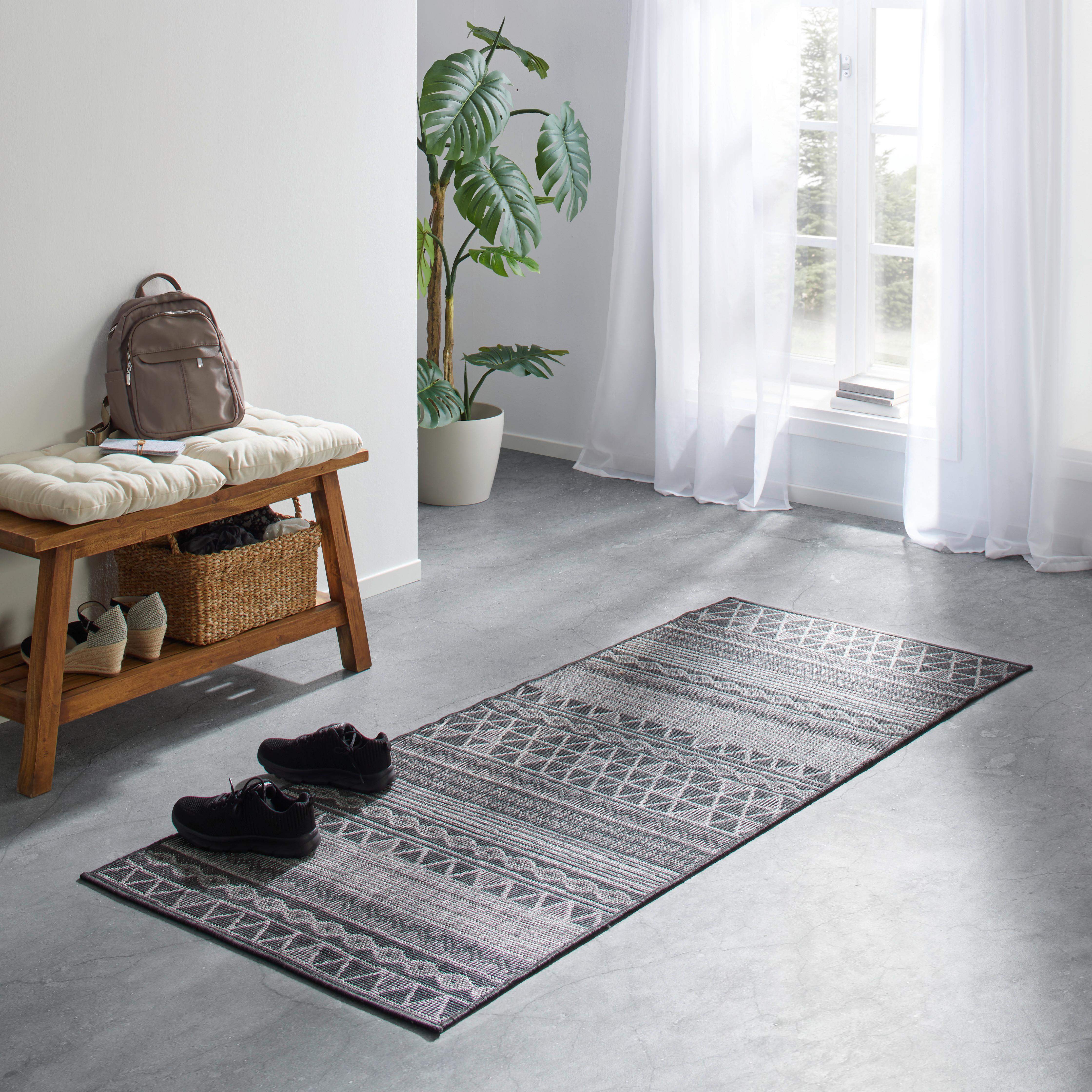 Flachwebteppich in Grau ca. 80x200cm - Schwarz/Grau, MODERN, Textil (80/200cm) - Modern Living