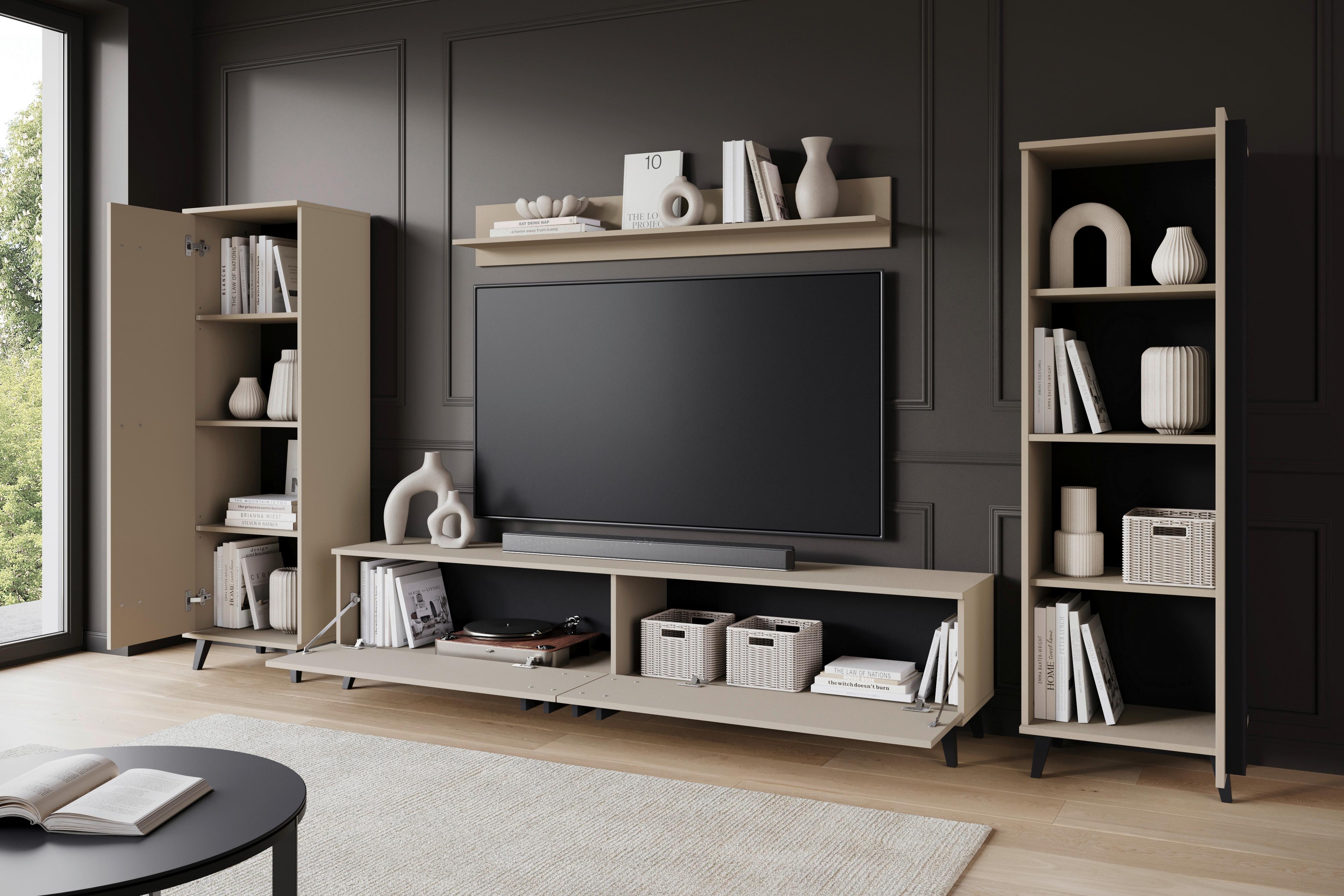 Dnevni Regal Helsinki 1, Bež, 4-Delno - črna/bež, Trend, umetna masa/leseni material (270/140/33cm)