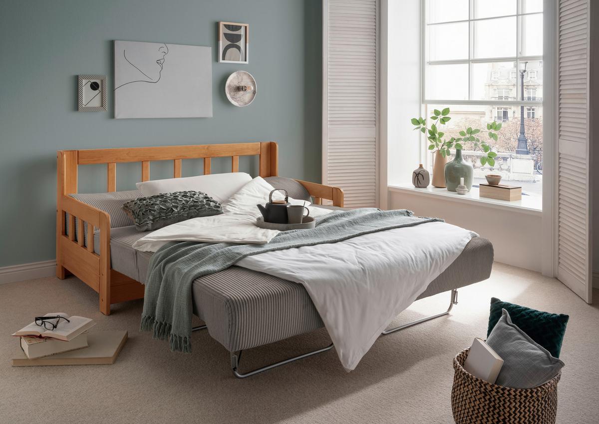 Schlafsofa Camino Holzkorpus Kiefer/Graubraun - Graubraun/Kieferfarben, MODERN, Holz/Textil (154/88/90cm) - Livetastic