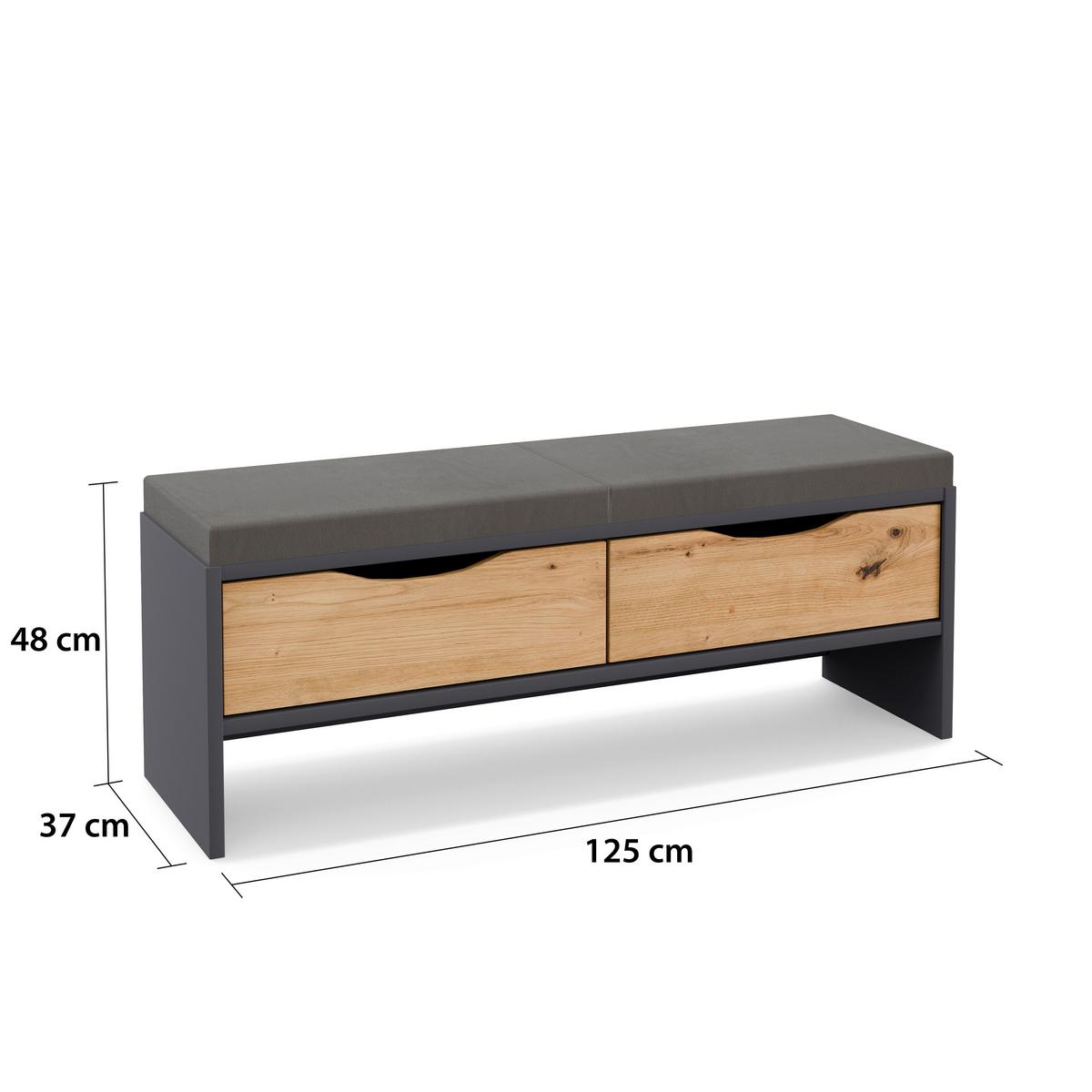 Tapecirana Klupa Karpo - siva/hrast Artisan, Moderno, drvni materijal (125/47/37cm) - Premium Living