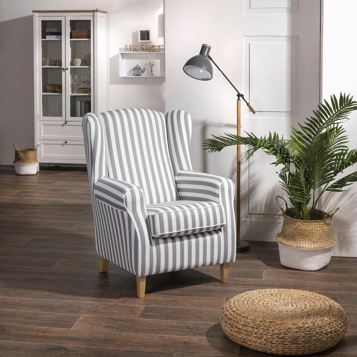 Ohrensessel ''Lorris'', Weiß/Hellbraun - Hellbraun/Eichefarben, KONVENTIONELL, Holz/Textil (77/103/86cm) - Max Winzer