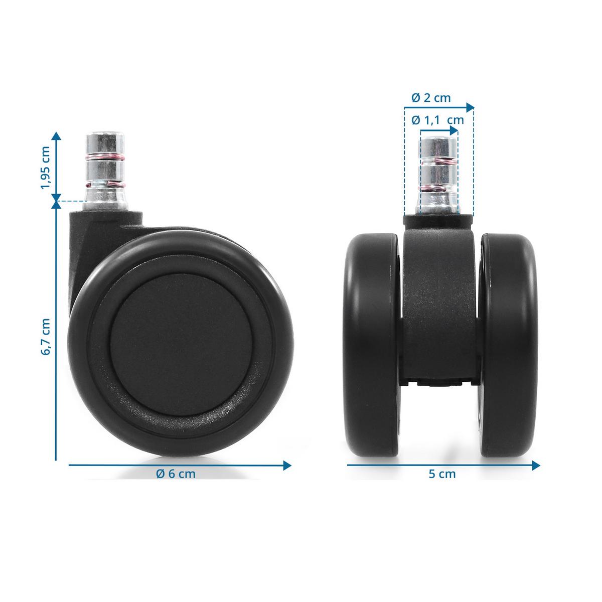 Set Kolesc Za Vrtljivi Stol Rolo Color, Črna, 5-Delni - črna, Basics, kovina/umetna masa (5/8,7/6cm) - MID.YOU