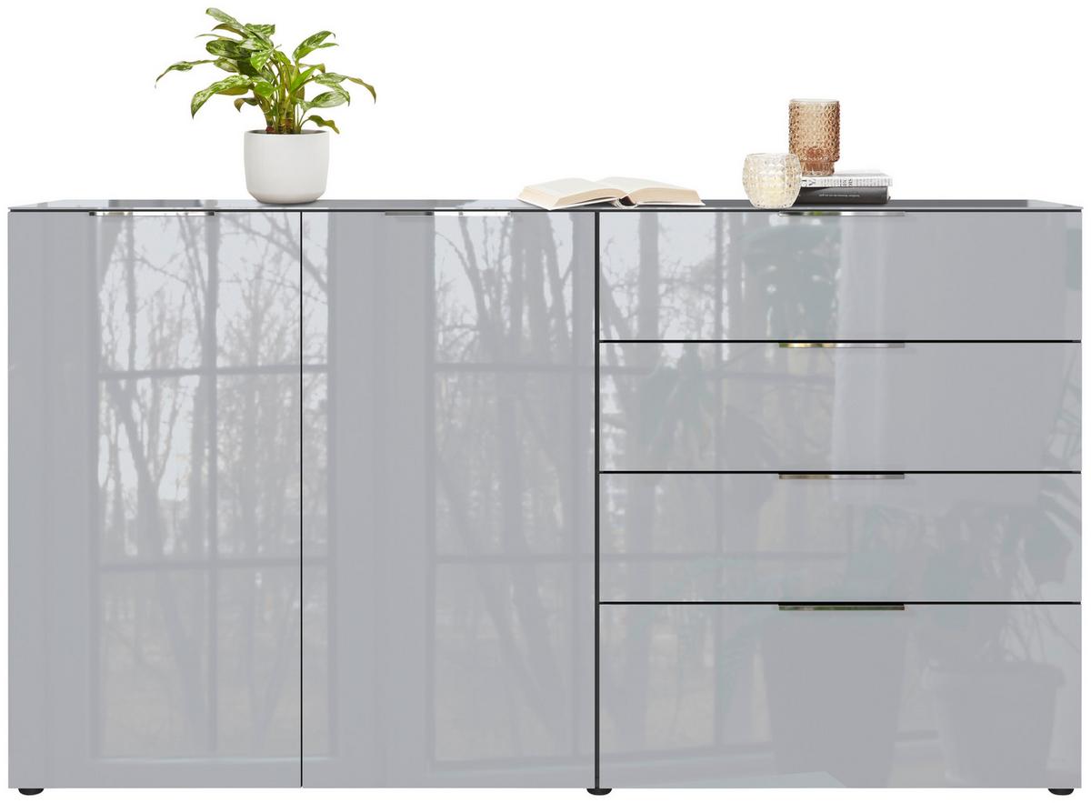 Sideboard Oakland in Grau/Graphitfarben - Chromfarben/Silberfarben, Modern, Glas/Holzwerkstoff (184/102/42cm) - Premium Living