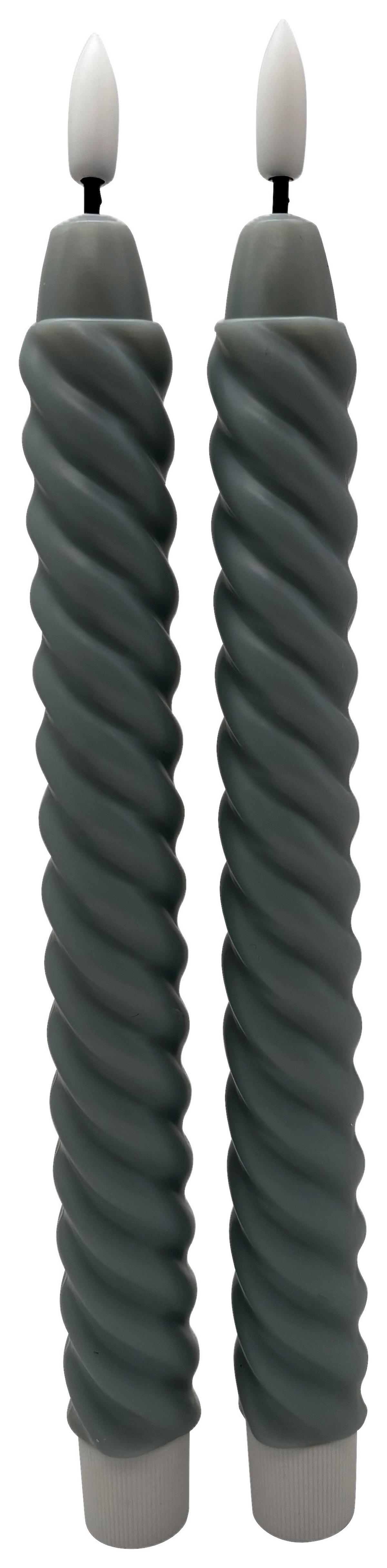 Stabkerze Twist Graublau, 2er Set - Graublau, Konventionell (2/25cm) - Mömax