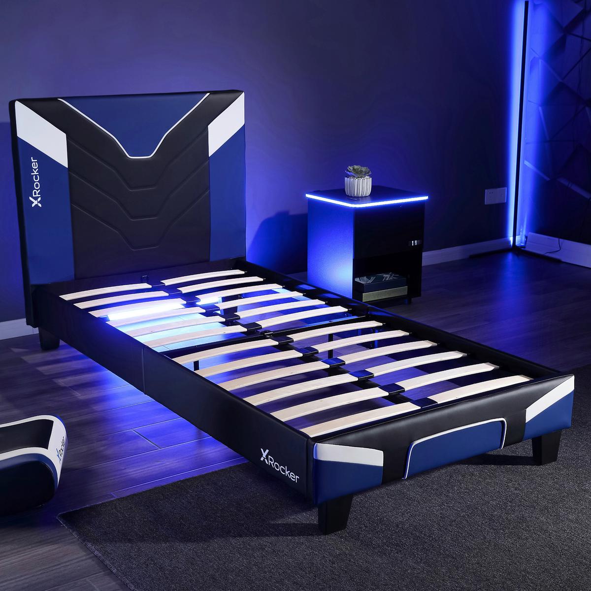 Gamingbett Cerberus 90x190 cm Schwarz/Weiß/Blau - Blau/Schwarz, MODERN, Holzwerkstoff/Kunststoff (90/190cm) - X Rocker