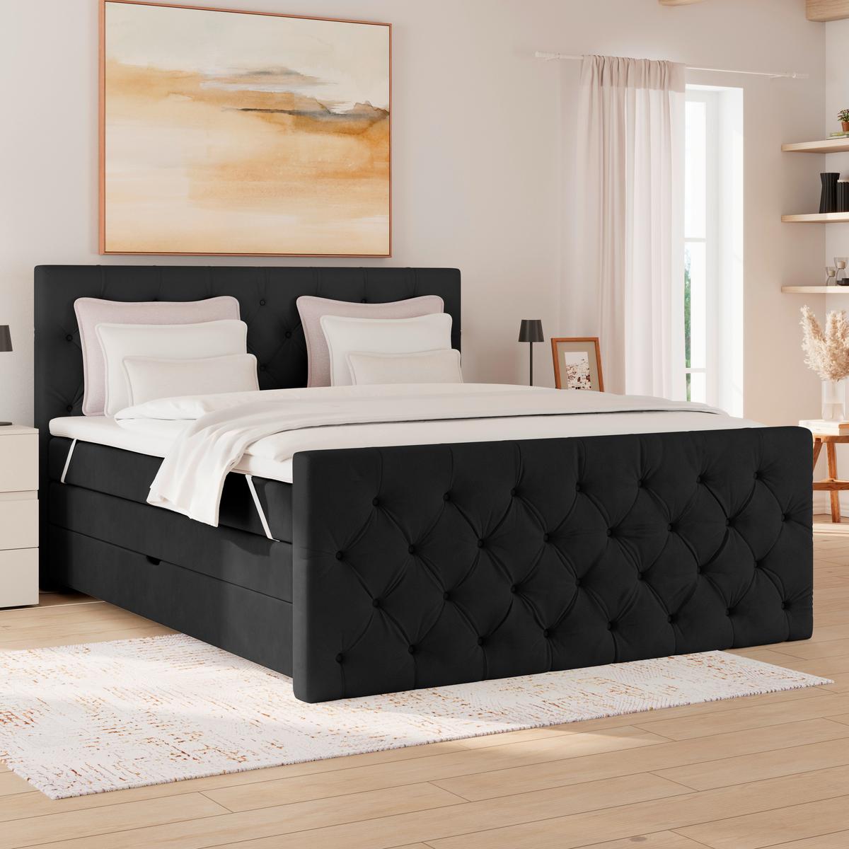 Boxspring Krevet Elio - bež/crna, Romantično / ladanjski, tekstil/plastika (160/200cm) - Modern Living