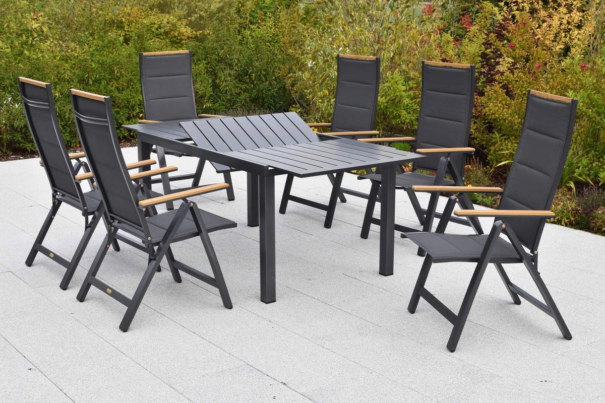 Gartentischgruppe Verona 7-tlg. Graphitfarben - Graphitfarben/Grau, KONVENTIONELL, Kunststoff/Textil - Gardenson