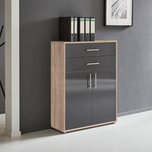 Aktenschrank Office Edition Sonoma Eiche/Anthrazit - Anthrazit Hochglanz/Sonoma Eiche, MODERN, Holzwerkstoff (84,5/114/33cm) - MID.YOU