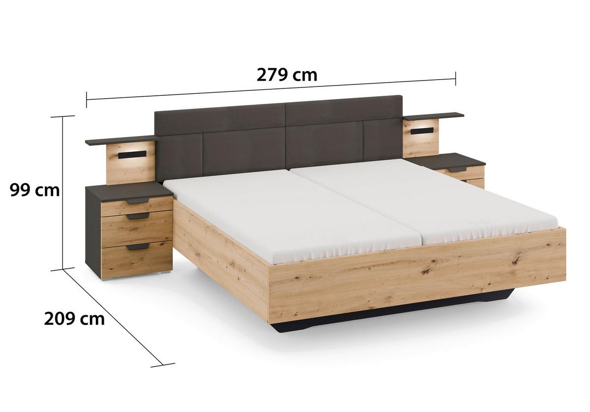 Krevet Karpo - hrast Artisan, Moderno, drvni materijal/tekstil (180/200cm) - Premium Living